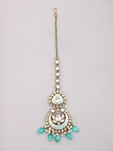 Mint Green Kundan Necklace Set with Earrings and Maang Tikka