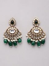 Deep Green Beaded Brass Necklace Earrings and Maang Tikka Set