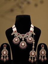 Pearl and Red Stone Necklace Set with Earrings and Maang Tikka