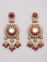 Pearl and Red Stone Necklace Set with Earrings and Maang Tikka