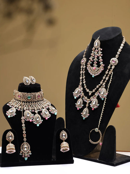 Pastel Kundan Bridal Jewellery Set in Brass