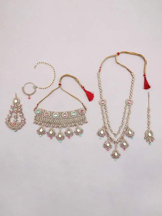 Pastel Kundan Bridal Jewellery Set in Brass