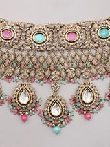 Pastel Kundan Bridal Jewellery Set in Brass