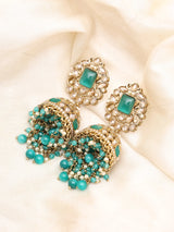 Emerald Green Kundan Jhumka Earrings with Pearl Drops