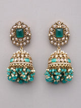 Emerald Green Kundan Jhumka Earrings with Pearl Drops