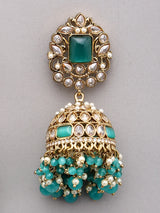 Emerald Green Kundan Jhumka Earrings with Pearl Drops