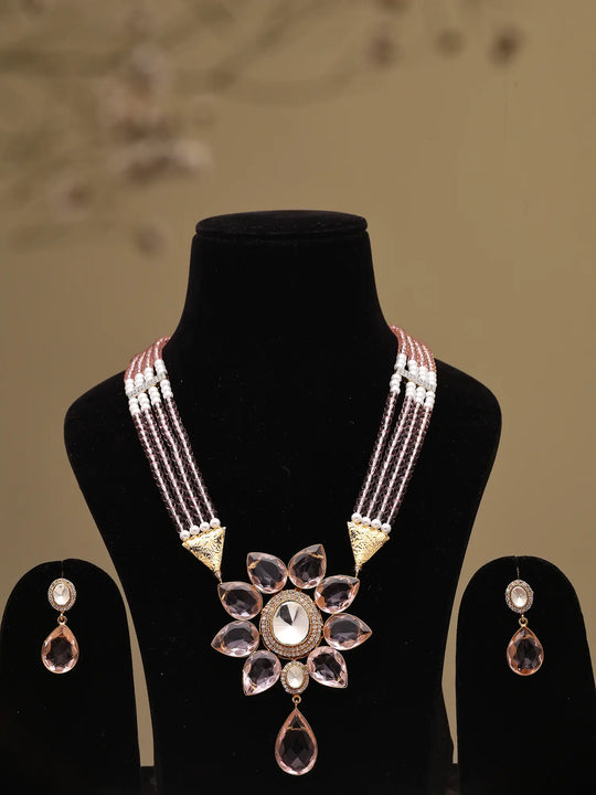 Gulnaar Blush Floral Kundan Necklace Set with Earrings