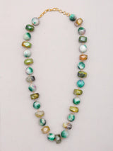 Mist Green Beaded Brass Necklace with Drop Earrings Set