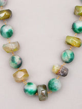 Mist Green Beaded Brass Necklace with Drop Earrings Set
