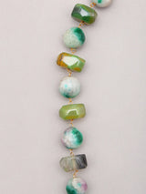 Mist Green Beaded Brass Necklace with Drop Earrings Set