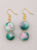 Mist Green Beaded Brass Necklace with Drop Earrings Set