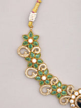Floral Blue and Green Stone Studded Brass Necklace Set with Earrings