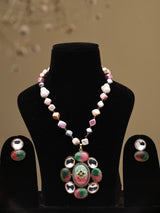 Pastel Mosaic Stone Necklace Set with Earrings in Brass