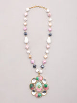 Pastel Mosaic Stone Necklace Set with Earrings in Brass