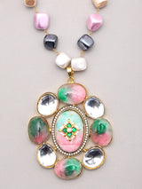 Pastel Mosaic Stone Necklace Set with Earrings in Brass