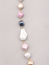 Pastel Mosaic Stone Necklace Set with Earrings in Brass