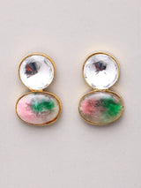 Pastel Mosaic Stone Necklace Set with Earrings in Brass