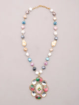 Pastel Mosaic Stone Necklace Set with Earrings in Brass