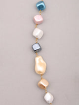 Pastel Mosaic Stone Necklace Set with Earrings in Brass