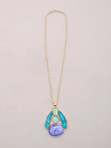 Blue and Purple Stone Studded Brass Pendant Necklace Set with Earrings