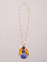 Blue and Purple Stone Studded Brass Pendant Necklace Set with Earrings
