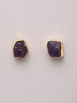 Blue and Purple Stone Studded Brass Pendant Necklace Set with Earrings