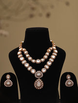 White Kundan Double Layer Necklace Set with Earrings
