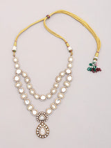White Kundan Double Layer Necklace Set with Earrings