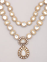 White Kundan Double Layer Necklace Set with Earrings