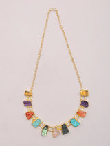 Multicolour Stone Studded Brass Necklace Set with Stud Earrings