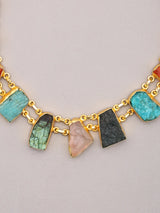 Multicolour Stone Studded Brass Necklace Set with Stud Earrings