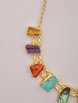 Multicolour Stone Studded Brass Necklace Set with Stud Earrings