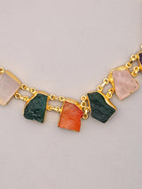Multicolour Stone Studded Brass Necklace Set with Stud Earrings