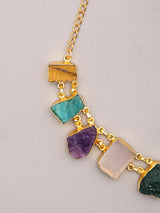 Multicolour Stone Studded Brass Necklace Set with Stud Earrings