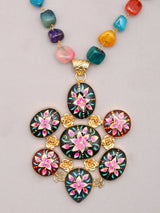 Meenakari Floral Enamel and Beaded Stone Necklace Set with Earrings
