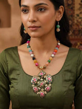 Meenakari Floral Multicolour Stone Beaded Necklace Set with Earrings