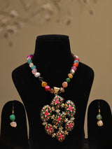 Meenakari Floral Multicolour Stone Beaded Necklace Set with Earrings