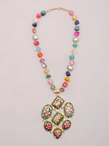 Meenakari Floral Multicolour Stone Beaded Necklace Set with Earrings