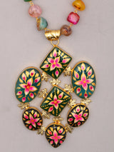 Meenakari Floral Multicolour Stone Beaded Necklace Set with Earrings