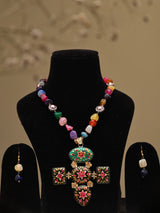 Meenakari Floral Multicolour Stone Beaded Necklace Set with Earrings