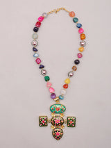 Meenakari Floral Multicolour Stone Beaded Necklace Set with Earrings