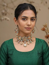 Heritage Stone Studded Brass Choker Set with Earrings
