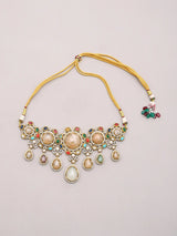 Heritage Stone Studded Brass Choker Set with Earrings