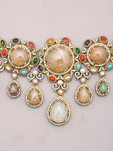 Heritage Stone Studded Brass Choker Set with Earrings