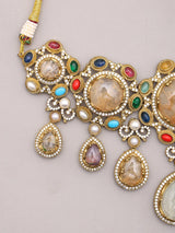 Heritage Stone Studded Brass Choker Set with Earrings