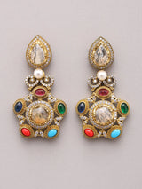 Heritage Stone Studded Brass Choker Set with Earrings