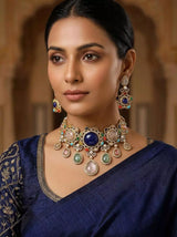 Multicolour Stone Studded Brass Choker Set with Earrings