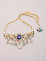 Multicolour Stone Studded Brass Choker Set with Earrings