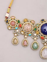 Multicolour Stone Studded Brass Choker Set with Earrings