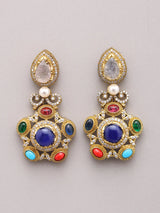 Multicolour Stone Studded Brass Choker Set with Earrings